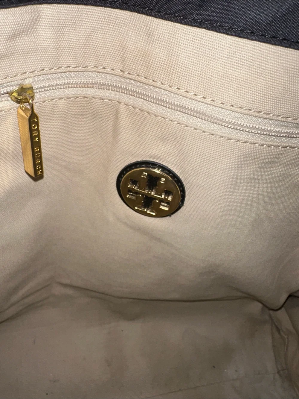Tory Burch Ella Black Nylon Patent Trim Tote